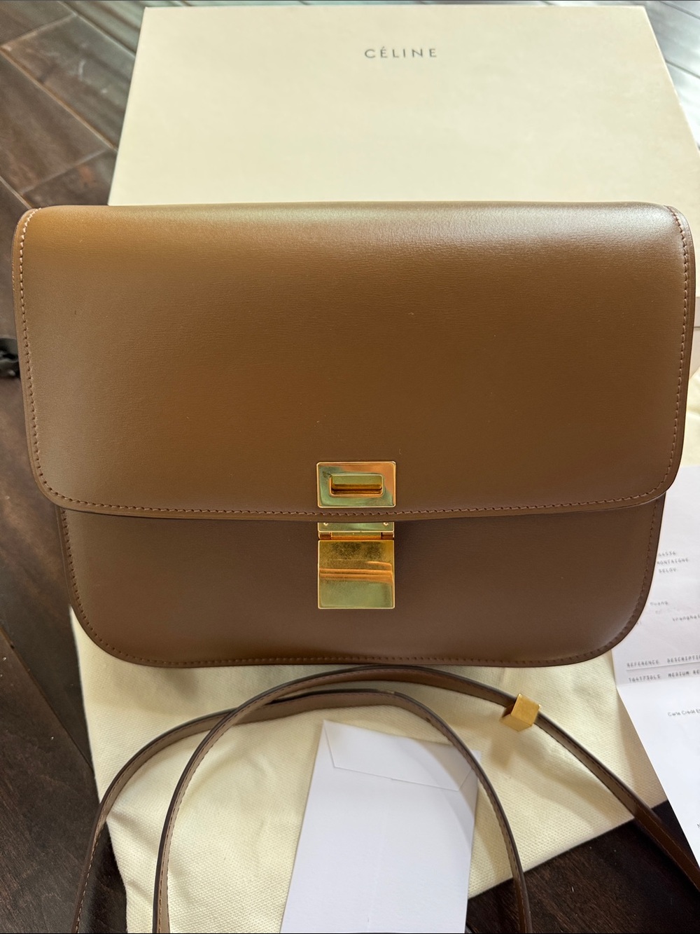 Celine Classic Box Medium Brown Gold Hardware Phoebe Era Full Set - Picture 3 of 17